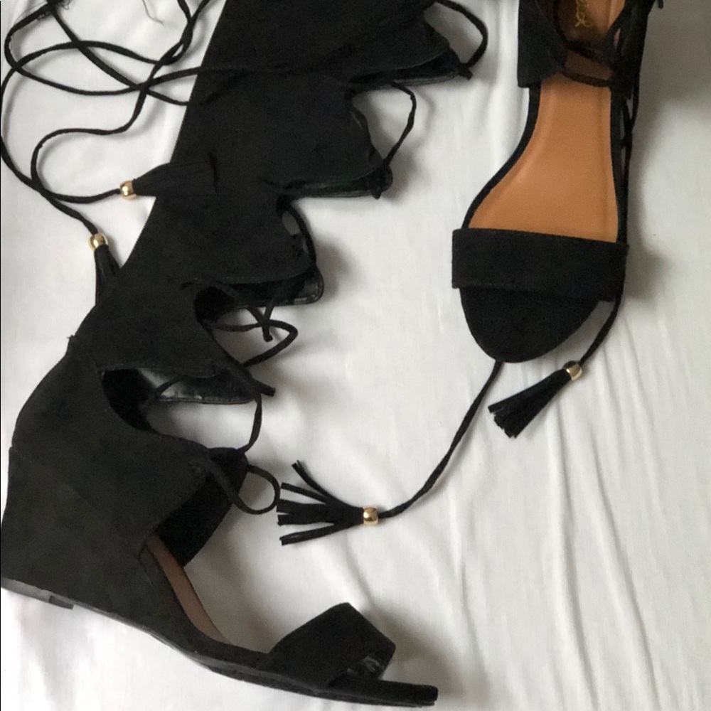 Qupid Gladiator lace up wedge sandals